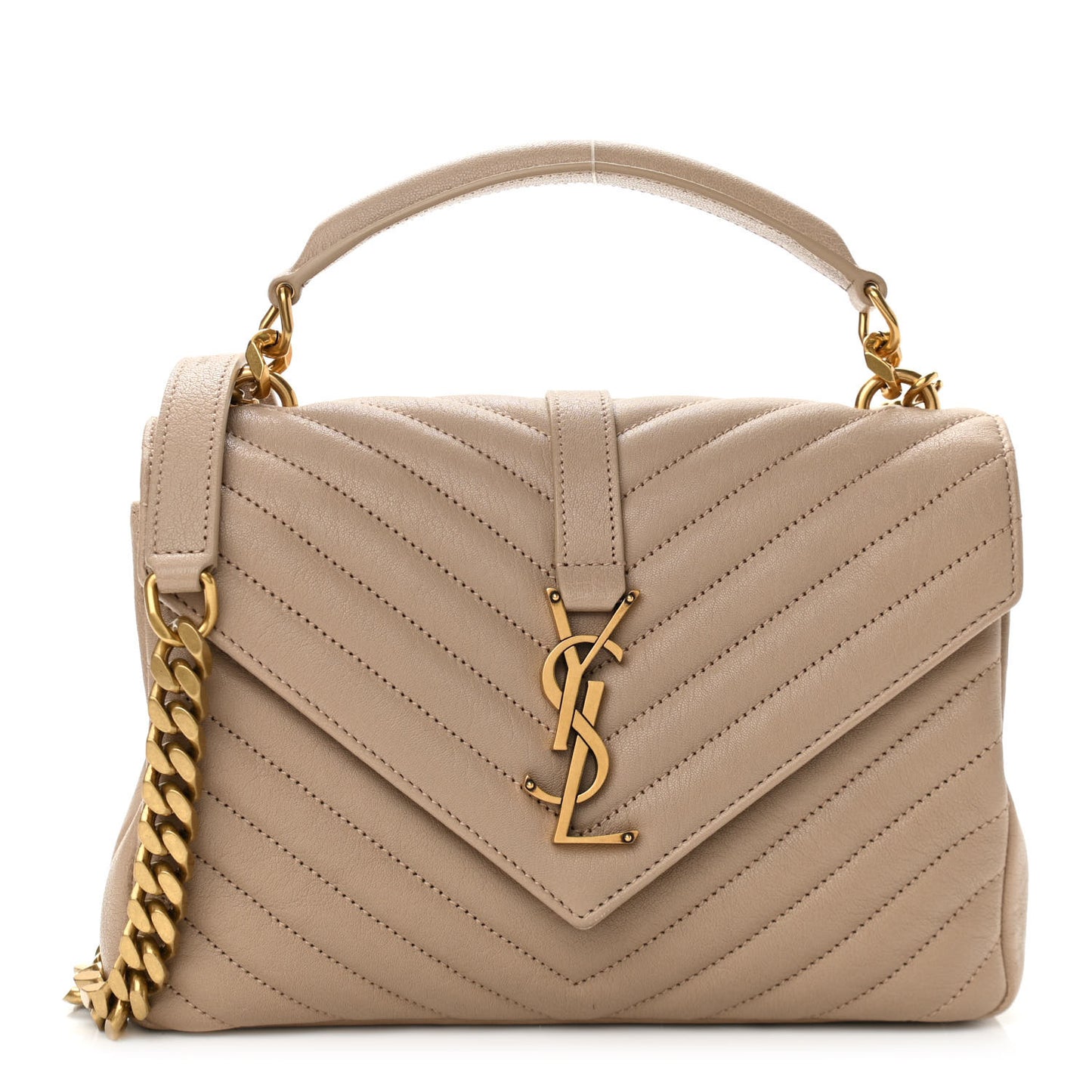Sheepskin Matelasse Chevron Monogram Medium College Bag Dark Beige