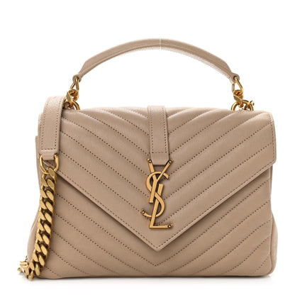 Saint Laurent Sheepskin Matelasse Chevron Monogram Medium College Bag Dark Beige 1 of 11