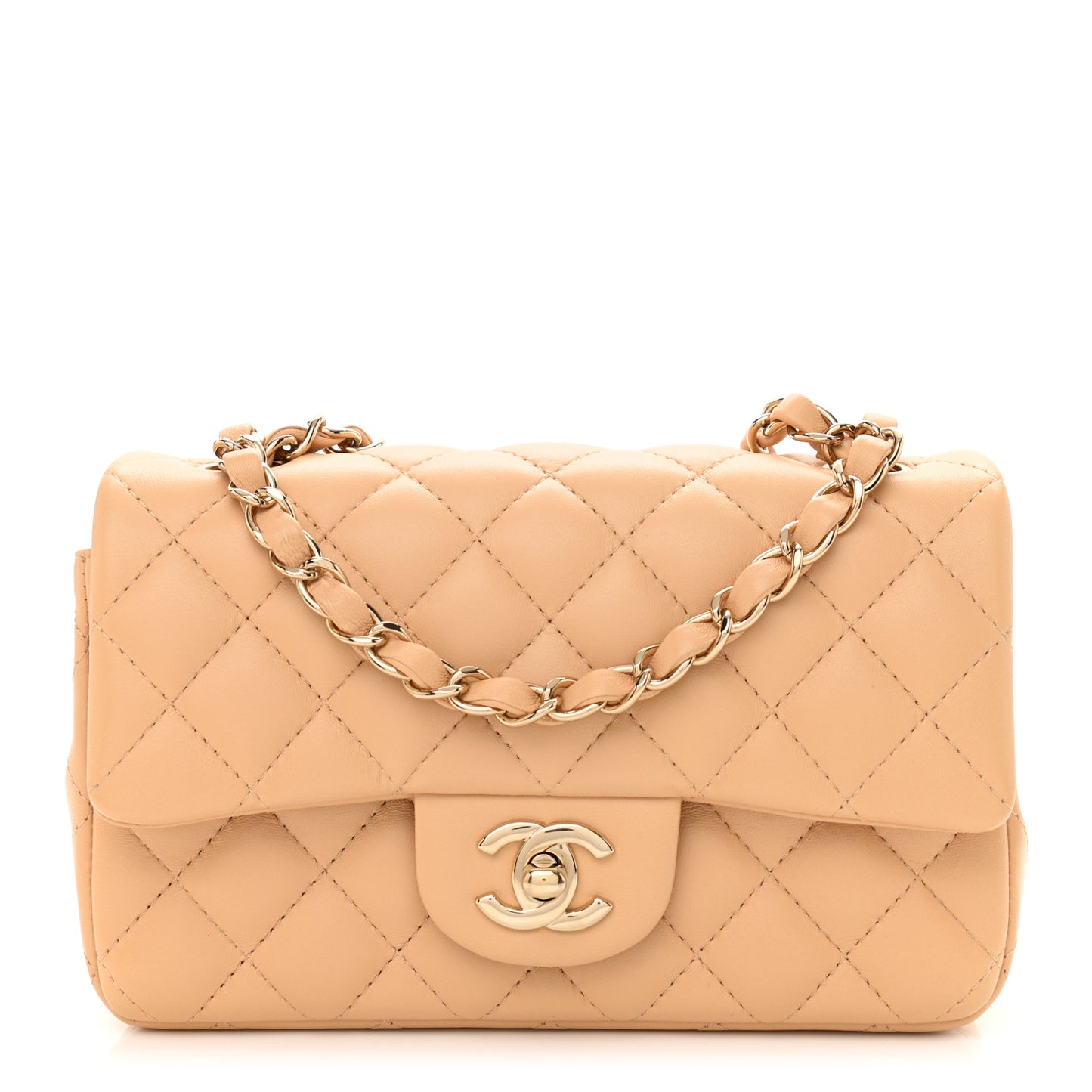 Lambskin Quilted Mini Rectangular Flap Beige