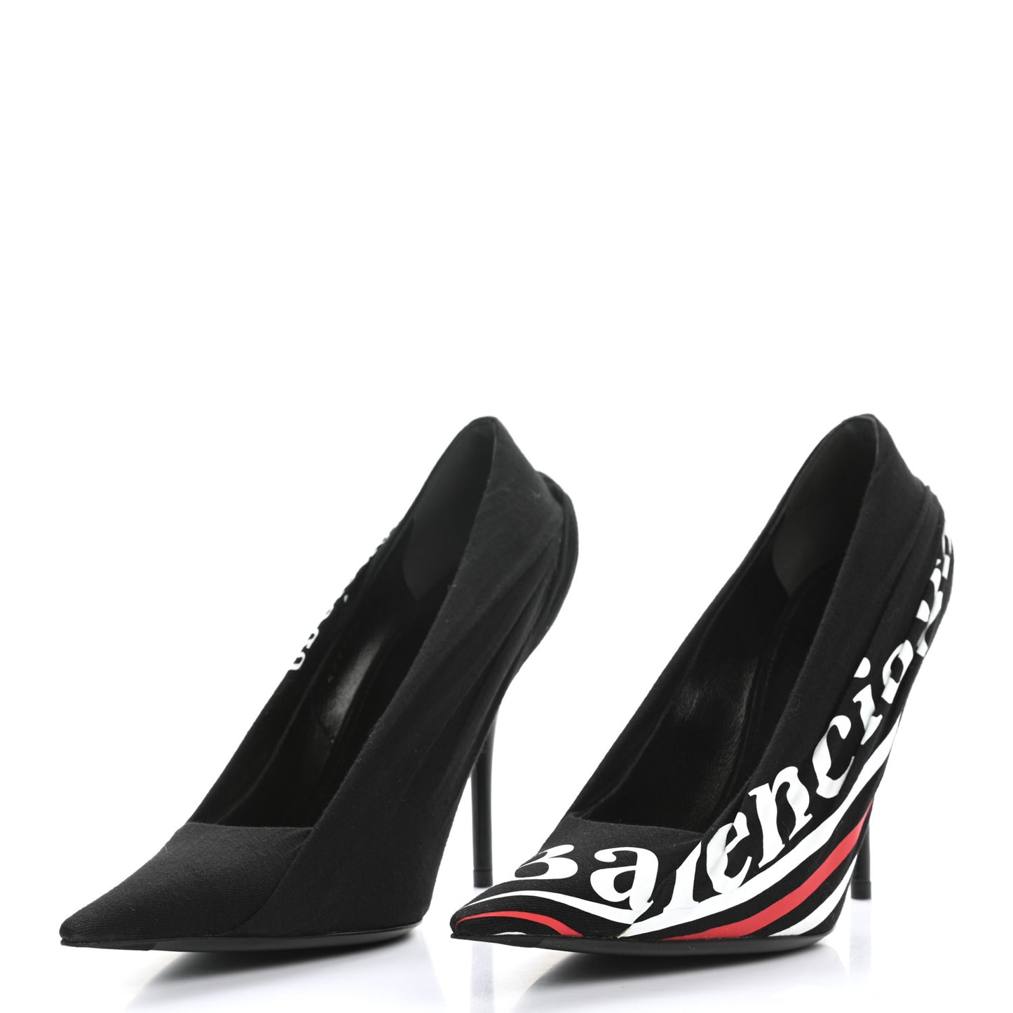 Jersey Crepe Political Campaign Logo Knife 115 Pointed Pumps 36 Black White Rouge