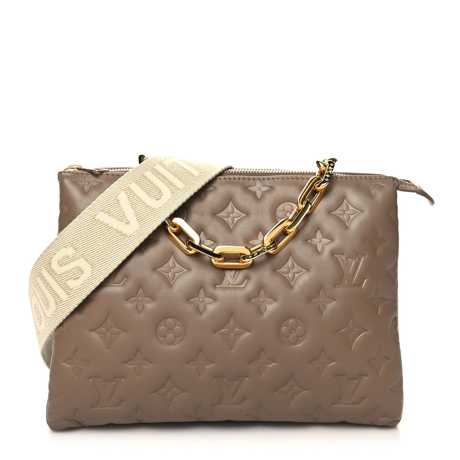 Louis Vuitton Lambskin Embossed Monogram Coussin PM Taupe 1 of 11