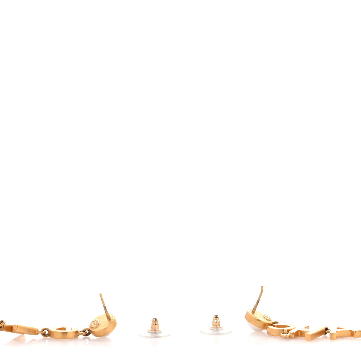 Crystal Pearl Logo Drop Earrings Gold