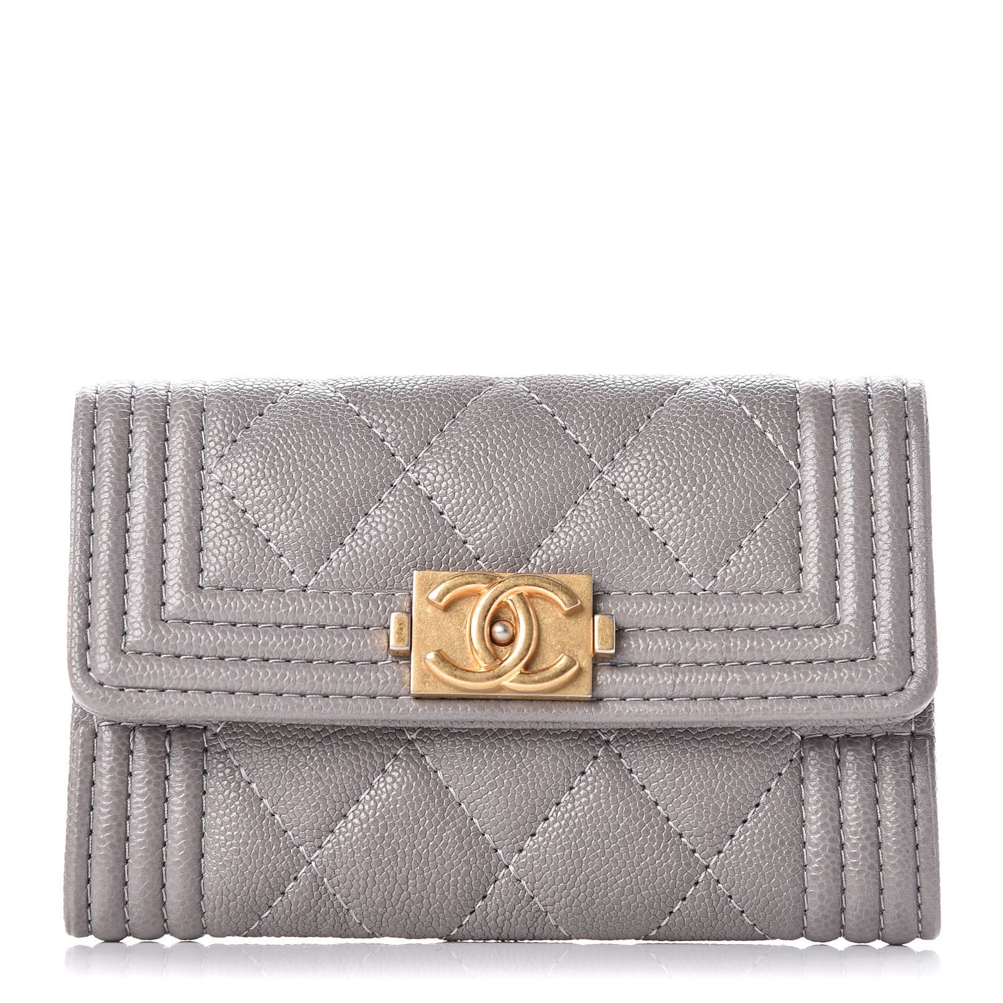 Caviar Quilted Boy Card Holder Wallet Grey