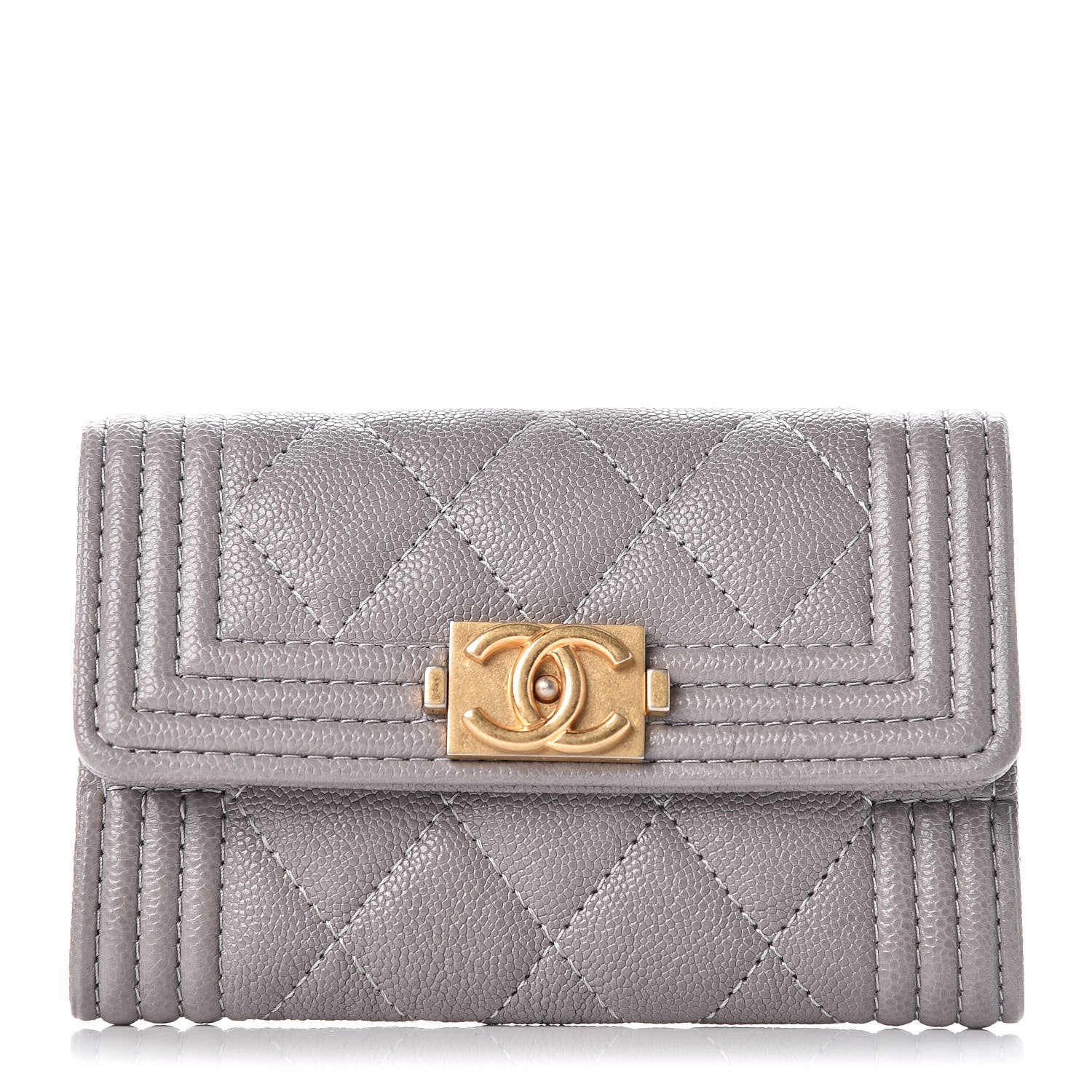 Chanel Caviar Quilted Boy Card Holder Wallet Grey 1 of 11