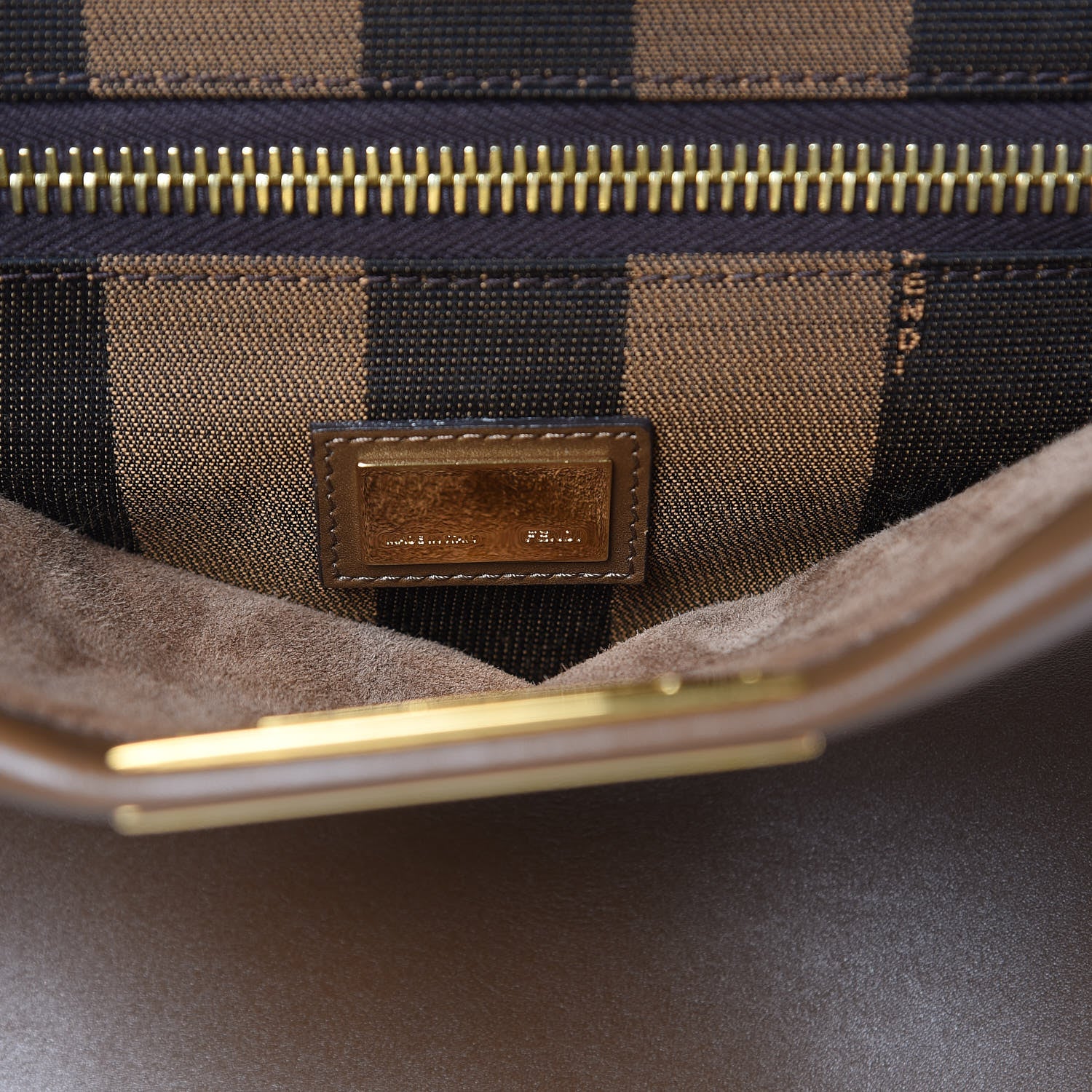 Fendi Vitello Morgan Fabric Jacquard Pequin Medium Peekaboo Iconic Satchel Foresta Tobacco Black 6 of 12