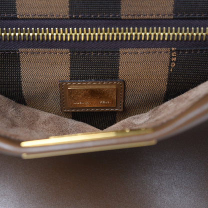 Fendi Vitello Morgan Fabric Jacquard Pequin Medium Peekaboo Iconic Satchel Foresta Tobacco Black 6 of 12