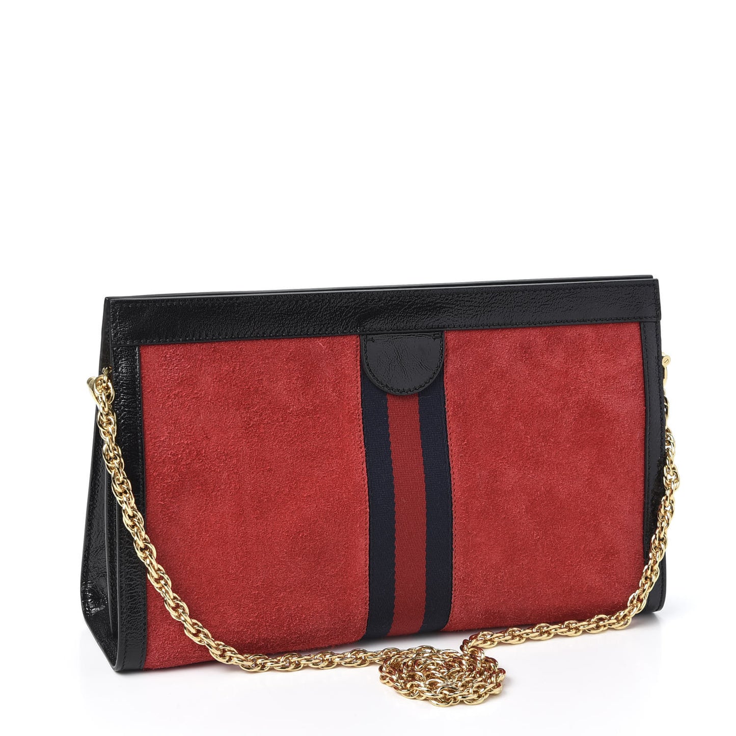 Suede Patent Web Medium Ophidia Chain Shoulder Bag Hibiscus Red Black