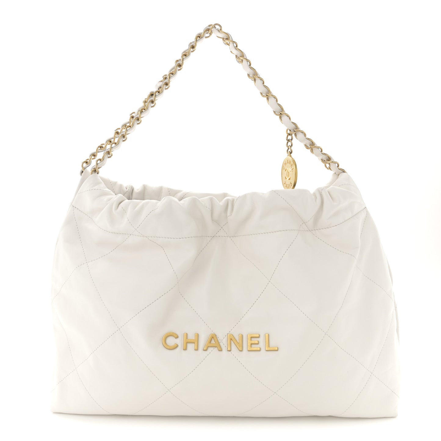 Shiny Calfskin Quilted Chanel 22 East West White