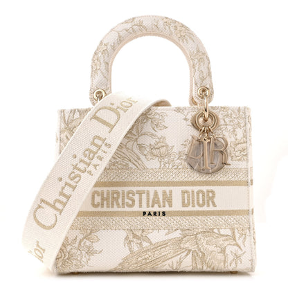 Christian Dior Canvas Embroidered Jardin D'Hiver Medium Lady D-Lite White Gold 1 of 11