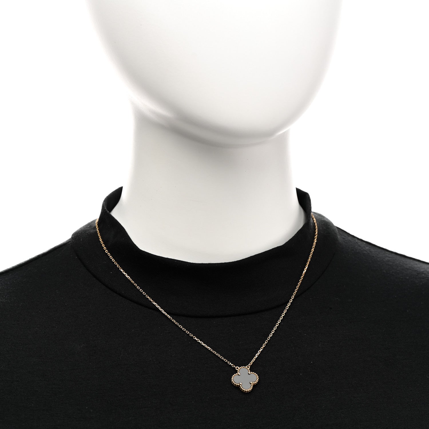 Van Cleef & Arpels 18K Yellow Gold Black Onyx Vintage Alhambra Pendant Necklace 2 of 6