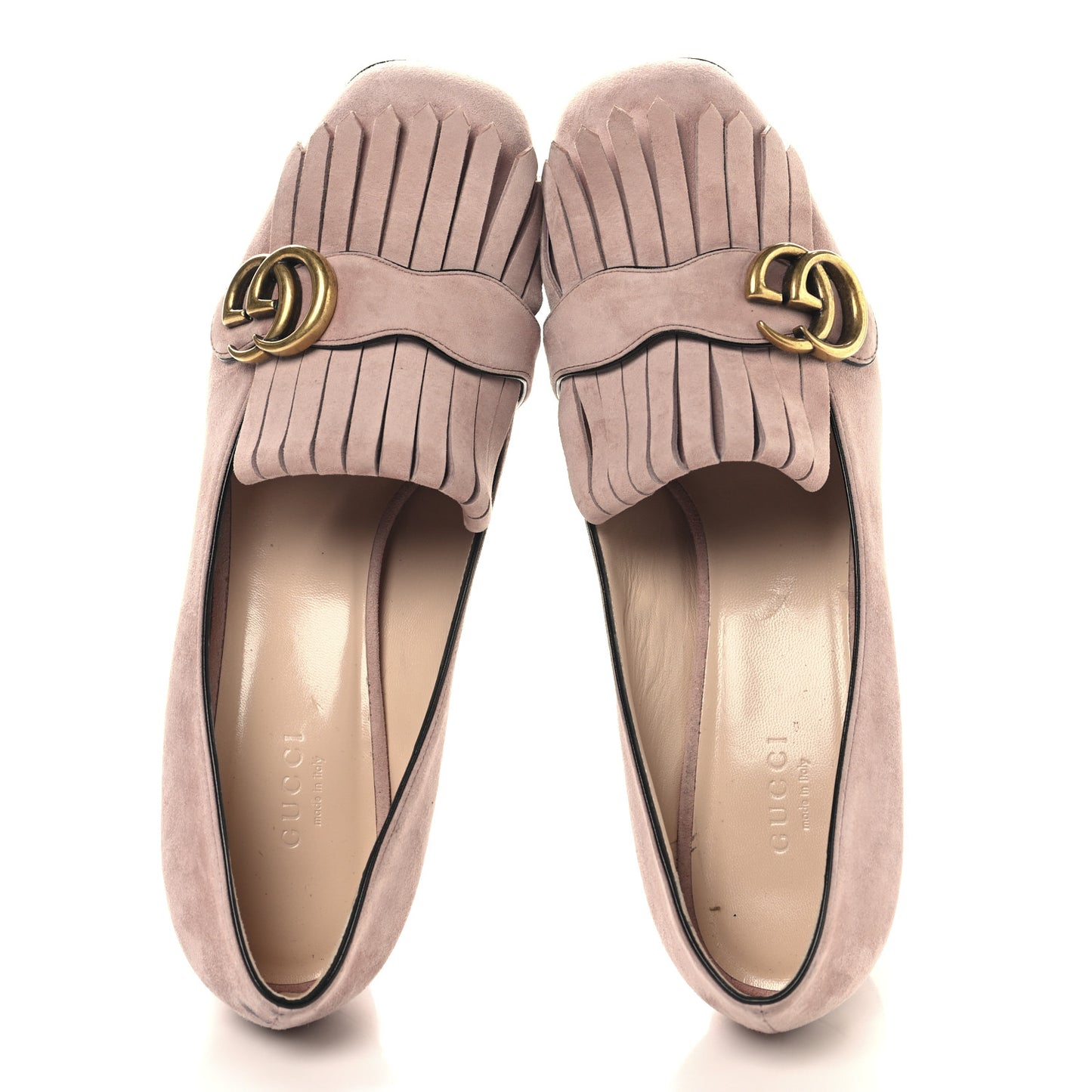 Kid Scamosciato GG Marmont Fringe 50mm Loafer Pumps 39.5 Crystal Pink