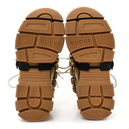 Gucci X SEGA Metallic Calfskin Mesh Removable Crystals Womens Flashtrek Sneakers 38.5 Oro Vecchio 6 of 8