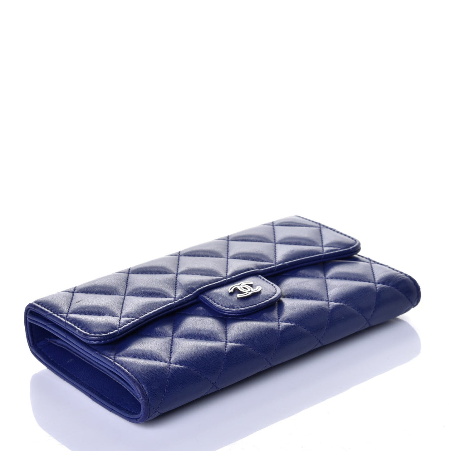 Lambskin Quilted Large Flap Wallet Navy