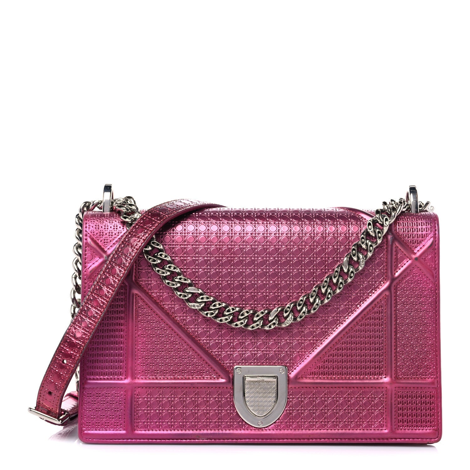 Christian Dior Metallic Patent Micro-Cannage Medium Diorama Flap Bag Pink 1 of 12