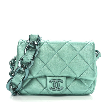 Chanel Metallic Lambskin Quilted Mini Lacquered Chain Flap Turquoise 1 of 10