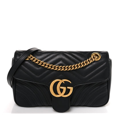 Gucci Calfskin Matelasse Small GG Marmont Shoulder Bag Black 1 of 10