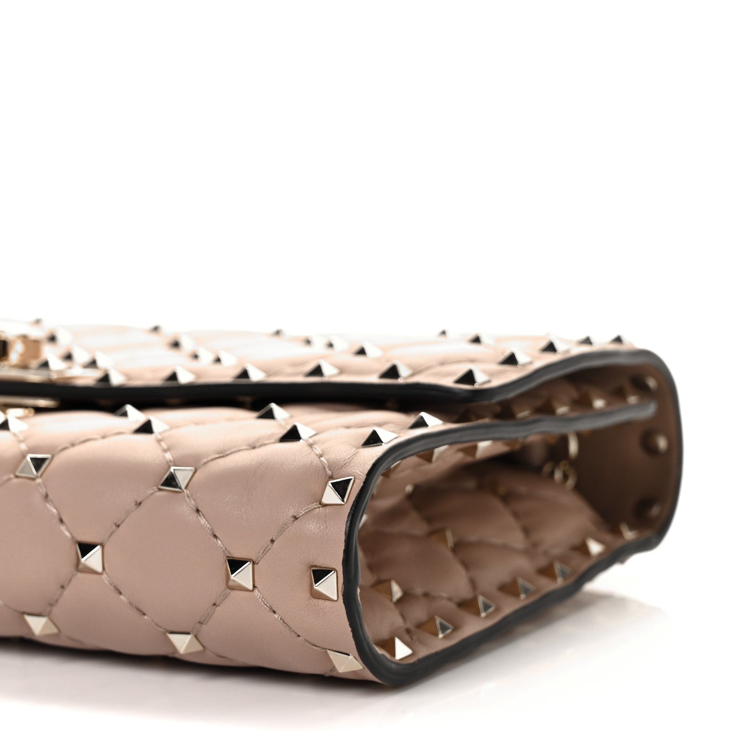 Lambskin Rockstud Spike Wallet on Chain Poudre