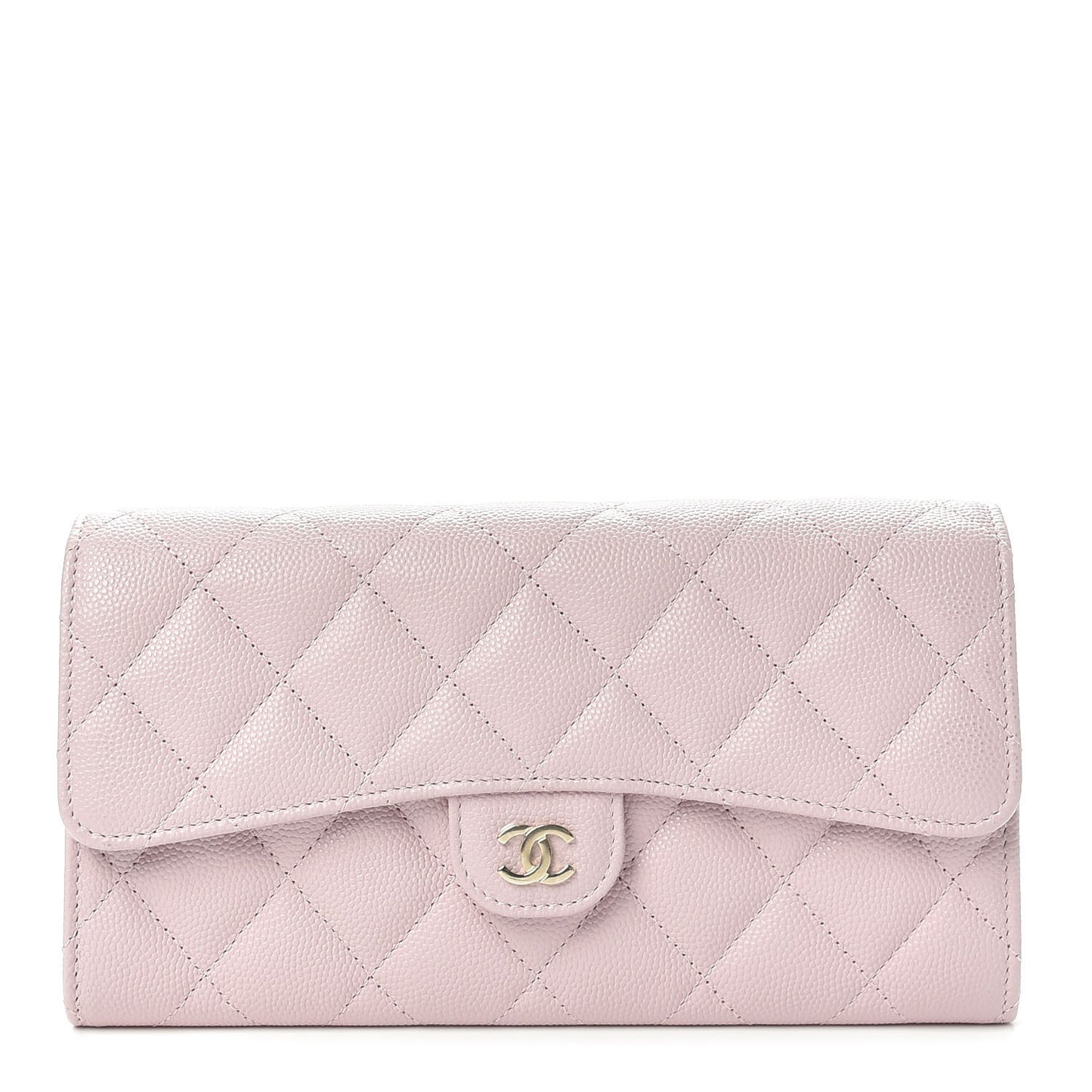 Caviar Quilted Large Gusset Flap Wallet Light Pink
