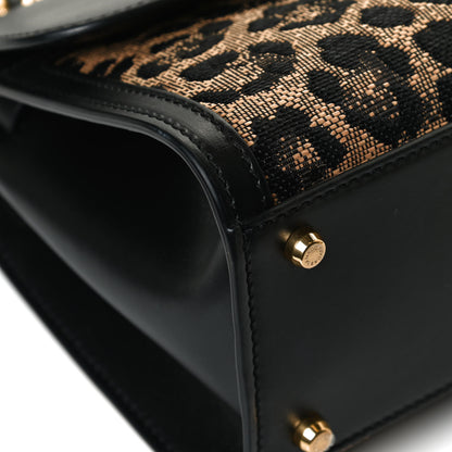 Dolce & Gabbana Calfskin Leopard Print Raffia Medium Sicily 58 Satchel Black Multicolor 8 of 12