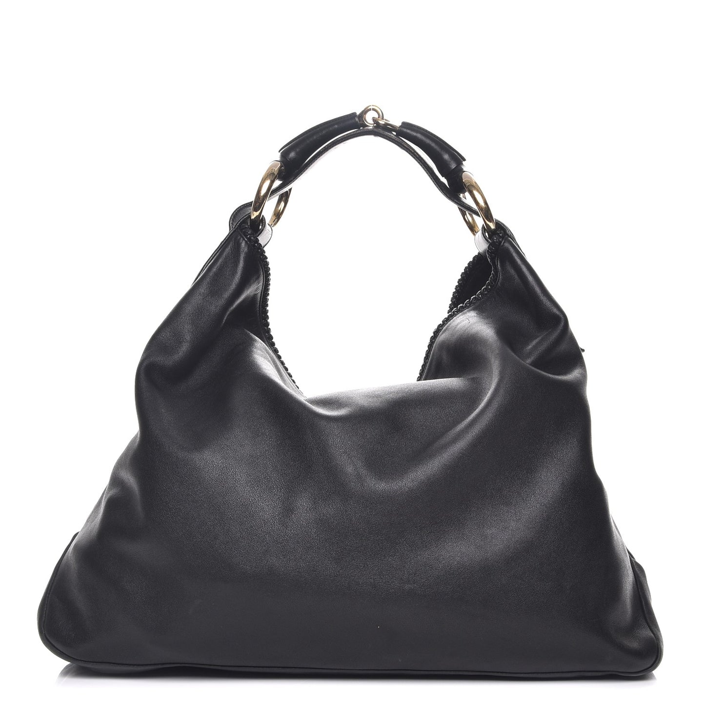 Calfskin Large Horsebit Chain Hobo Black