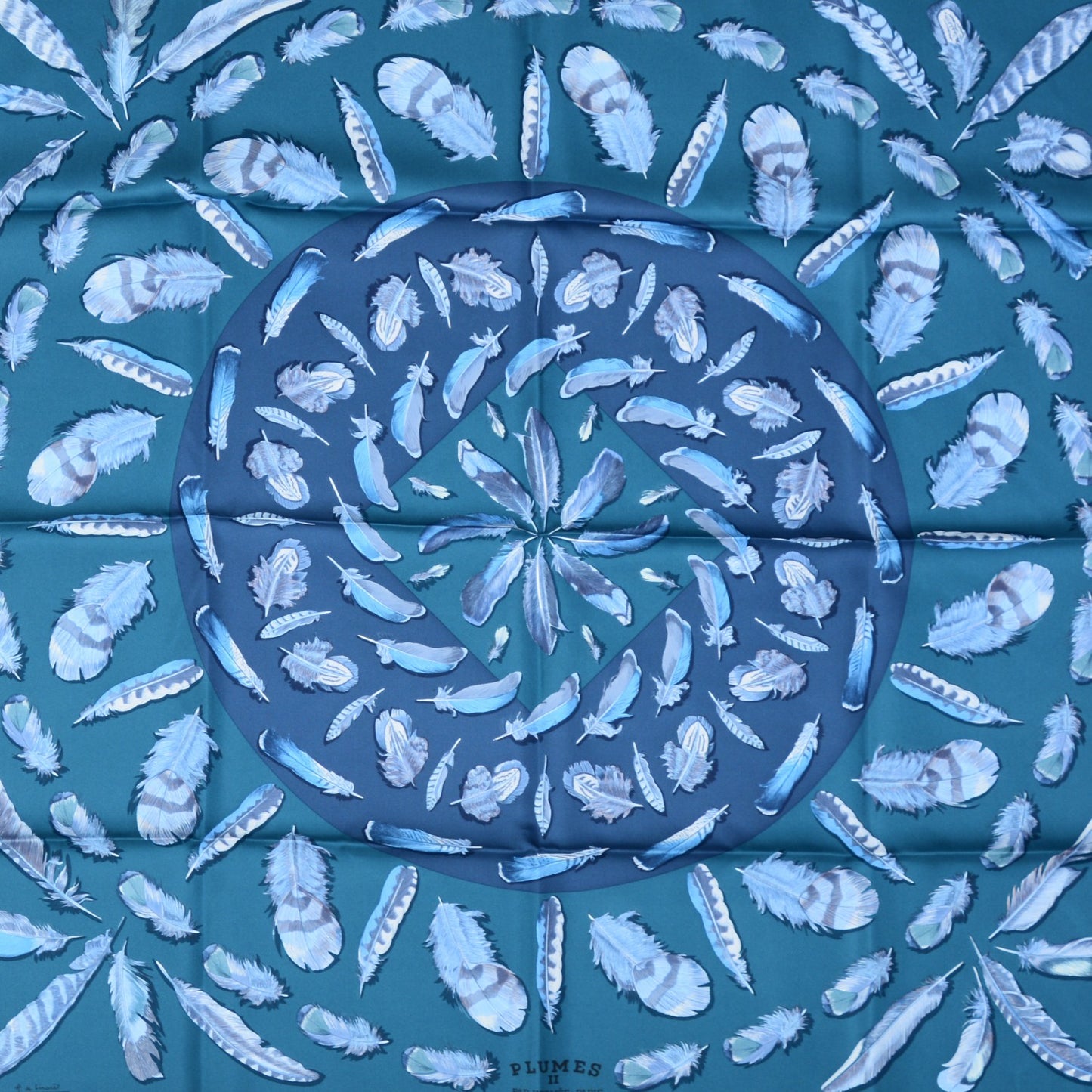 Silk Plumes II Scarf 90 Bronze Canard Petrol