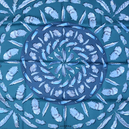 Hermes Silk Plumes II Scarf 90 Bronze Canard Petrol 1 of 6