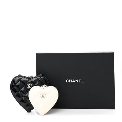 Chanel Patent Calfskin Resin Quilted CC Heart Clutch With Chain Black 11 of 11