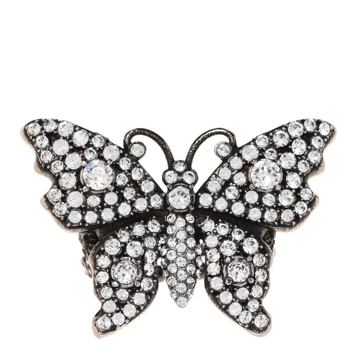Metal Crystal Butterfly Studded Ring M Silver