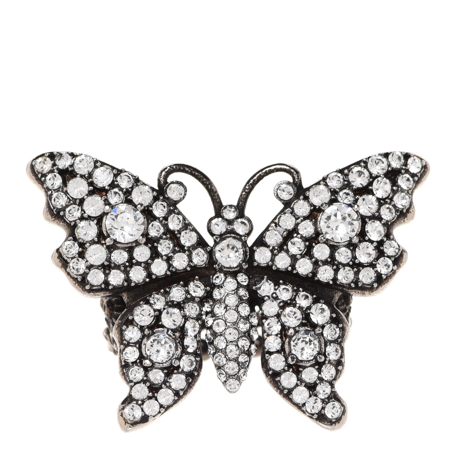 Gucci Metal Crystal Butterfly Studded Ring M Silver 1 of 6