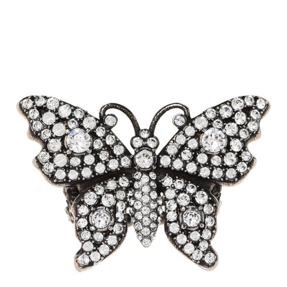 Gucci Metal Crystal Butterfly Studded Ring M Silver 1 of 6