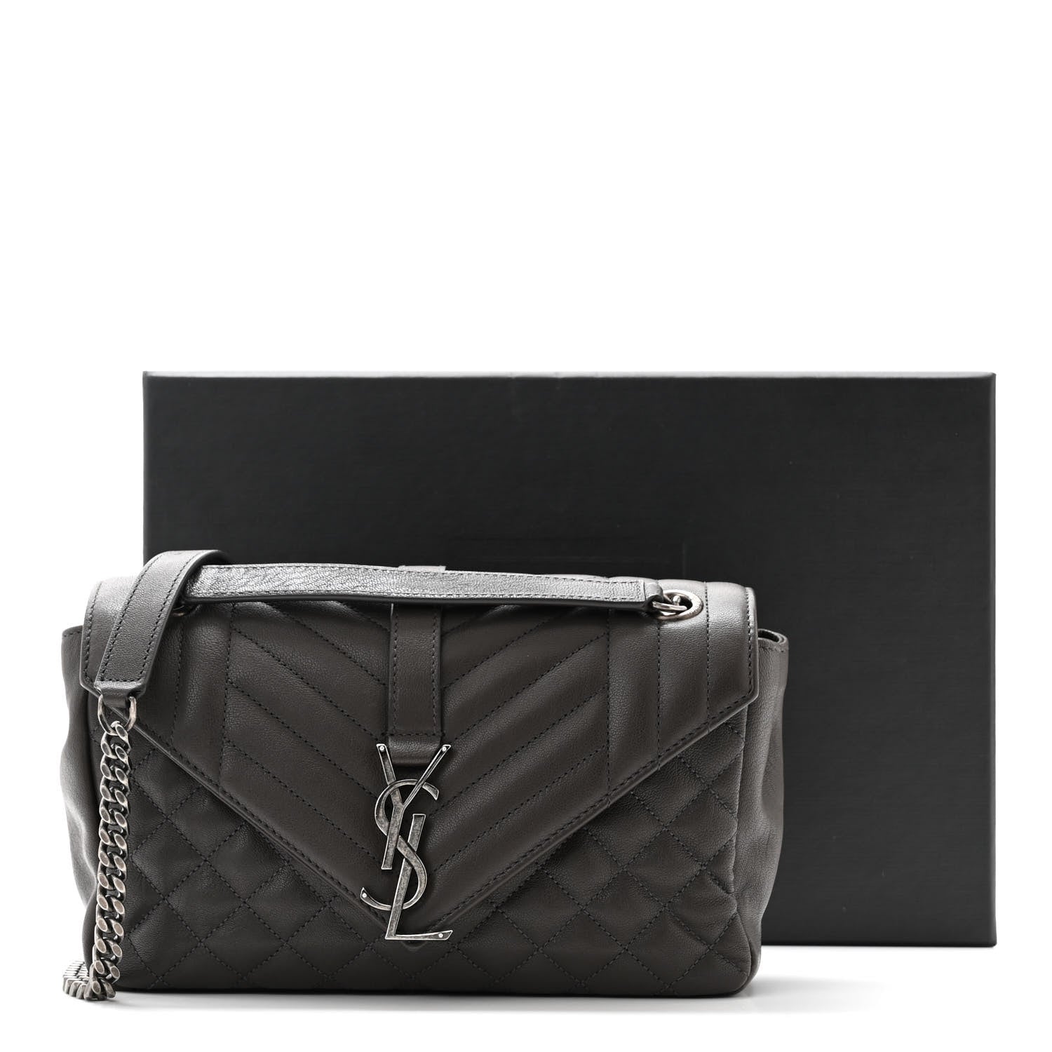 Saint Laurent Sheepskin Tri-Quilt Monogram Medium College Bag Coal 11 of 11