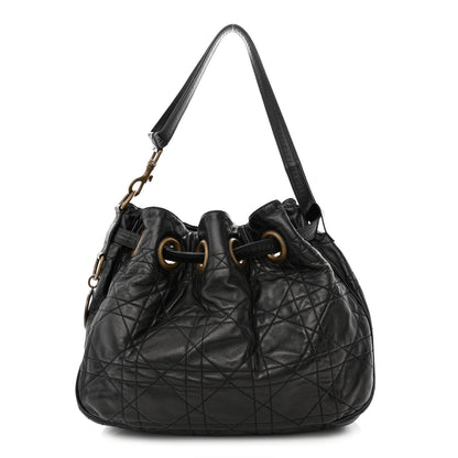 Christian Dior Lambskin Cannage Drawstring Bag Black 1 of 11