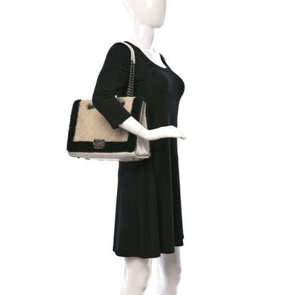 Chanel Shearling Calfskin Large Boy Shopping Tote White Black 2 of 14