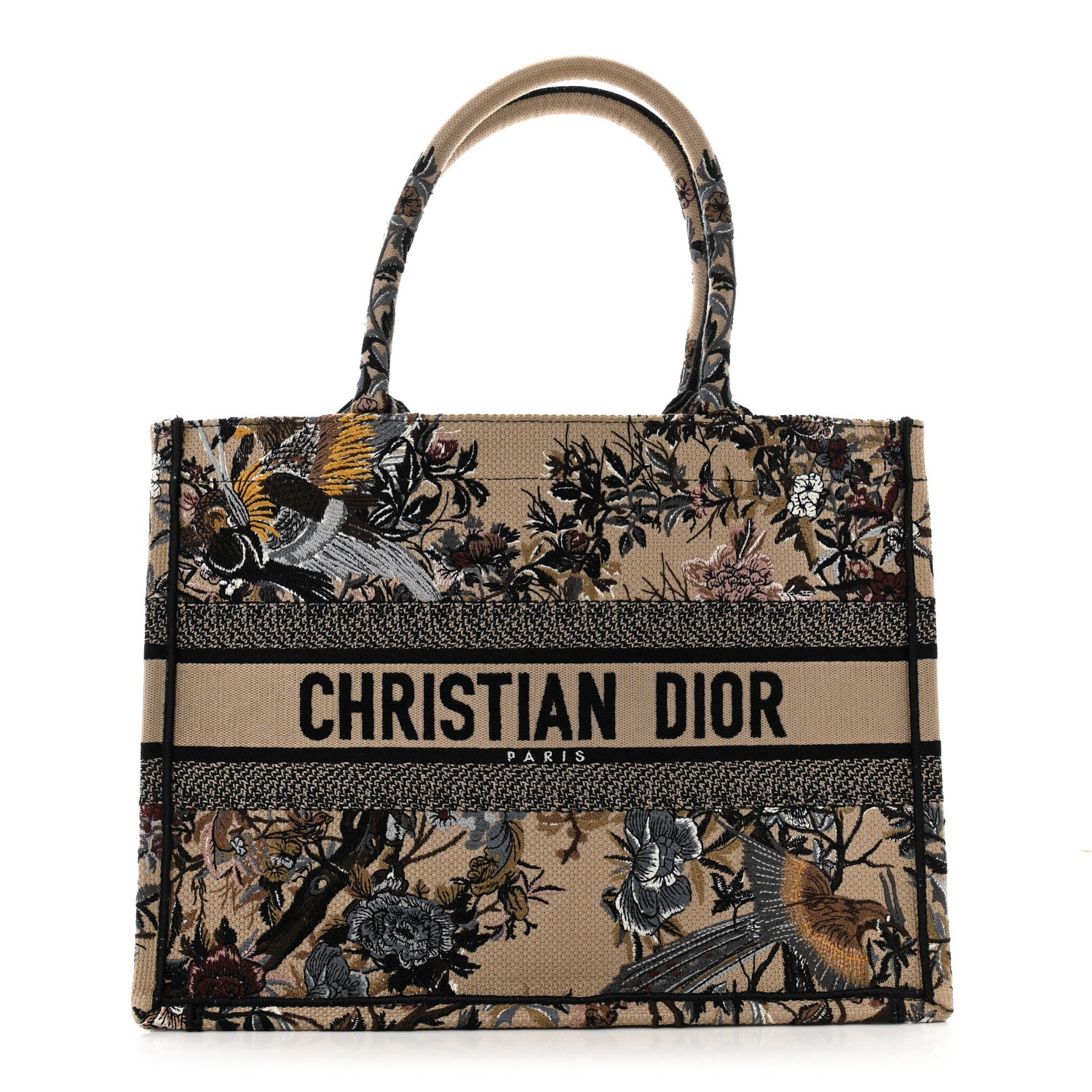 Christian Dior Canvas Embroidered Jardin D'Hiver Medium Book Tote Beige Multicolor 1 of 13