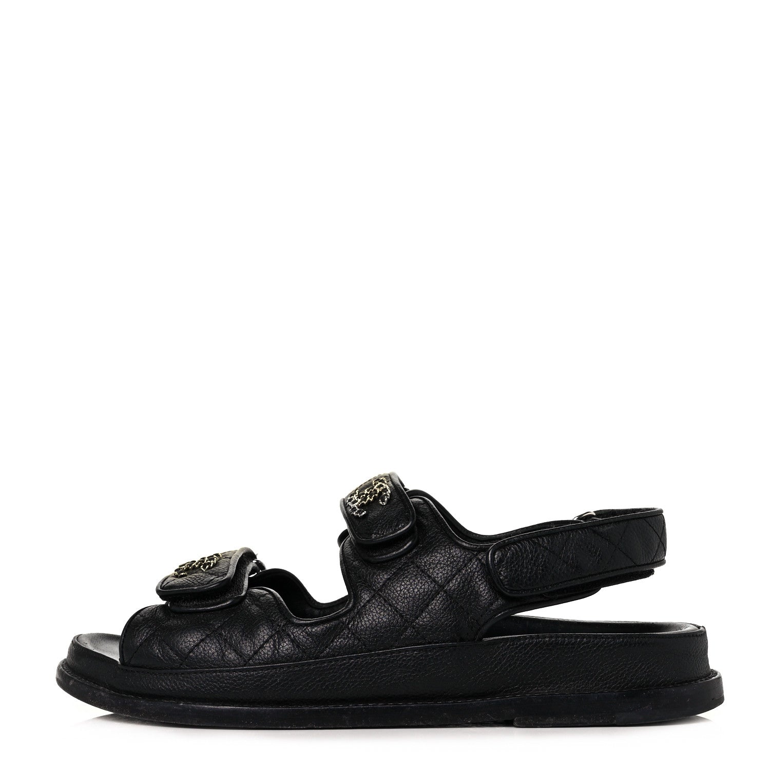 Chanel Grained Calfskin Velcro Dad Sandals 37.5 Black 2 of 20