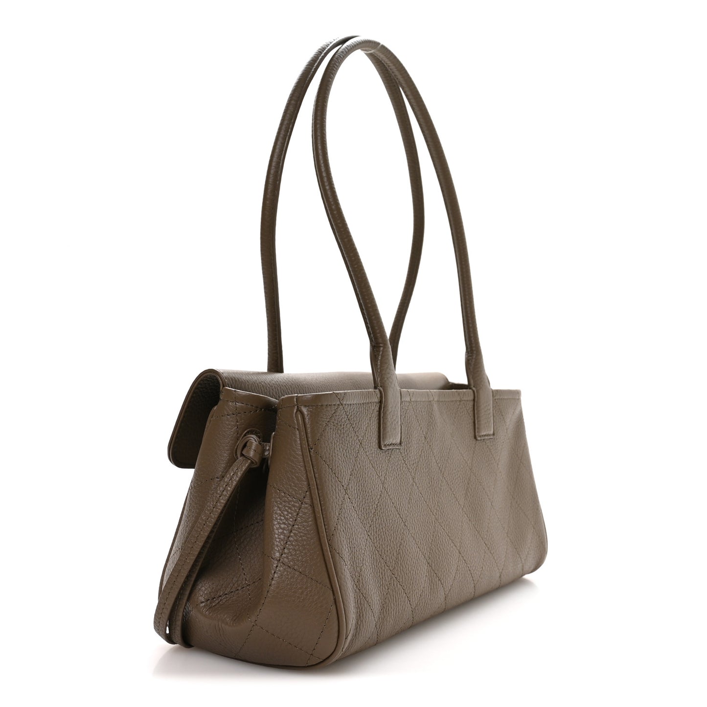 Grained Calfskin Stitched Urban Essentials Small Shopping Bag Dark Khaki