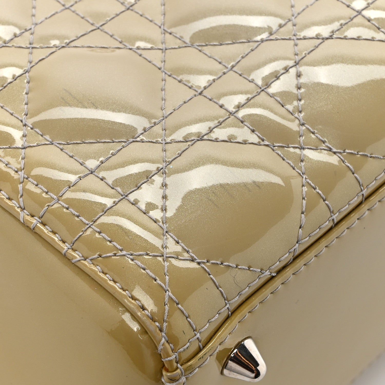 Christian Dior Patent Cannage Studded Double Strap Medium Lady Dior Beige 15 of 16