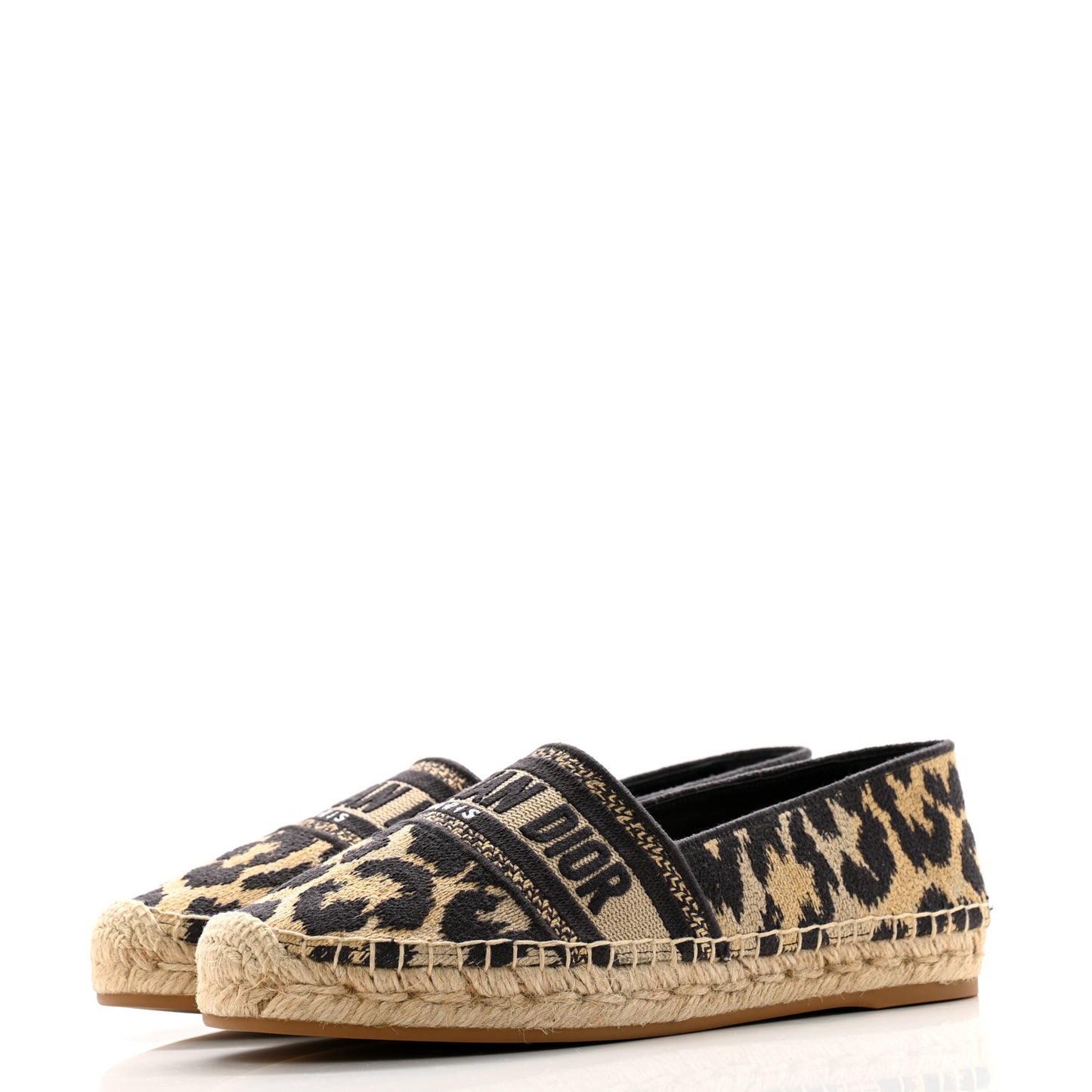 Cotton Embroidered Leopard Print Granville Espadrille 37 Natural