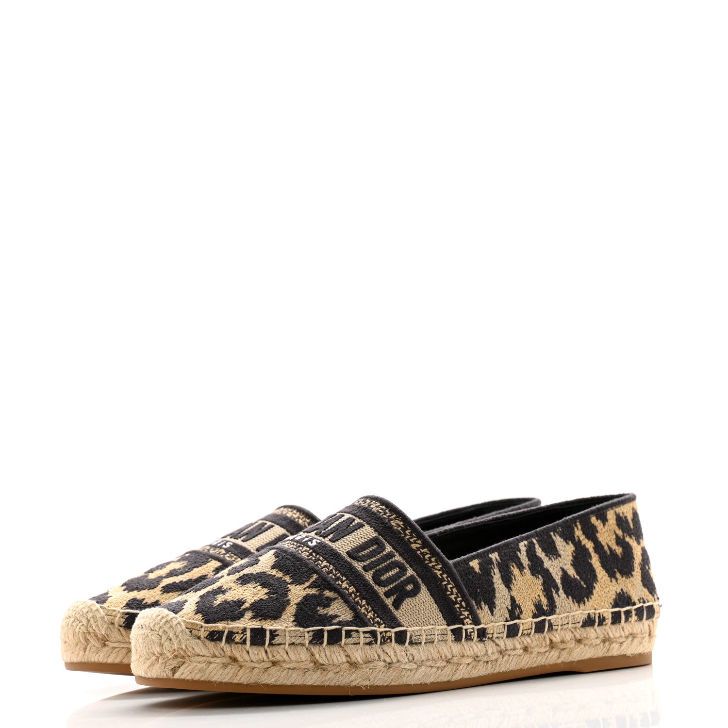 Christian Dior Cotton Embroidered Leopard Print Granville Espadrille 37 Natural 3 of 9