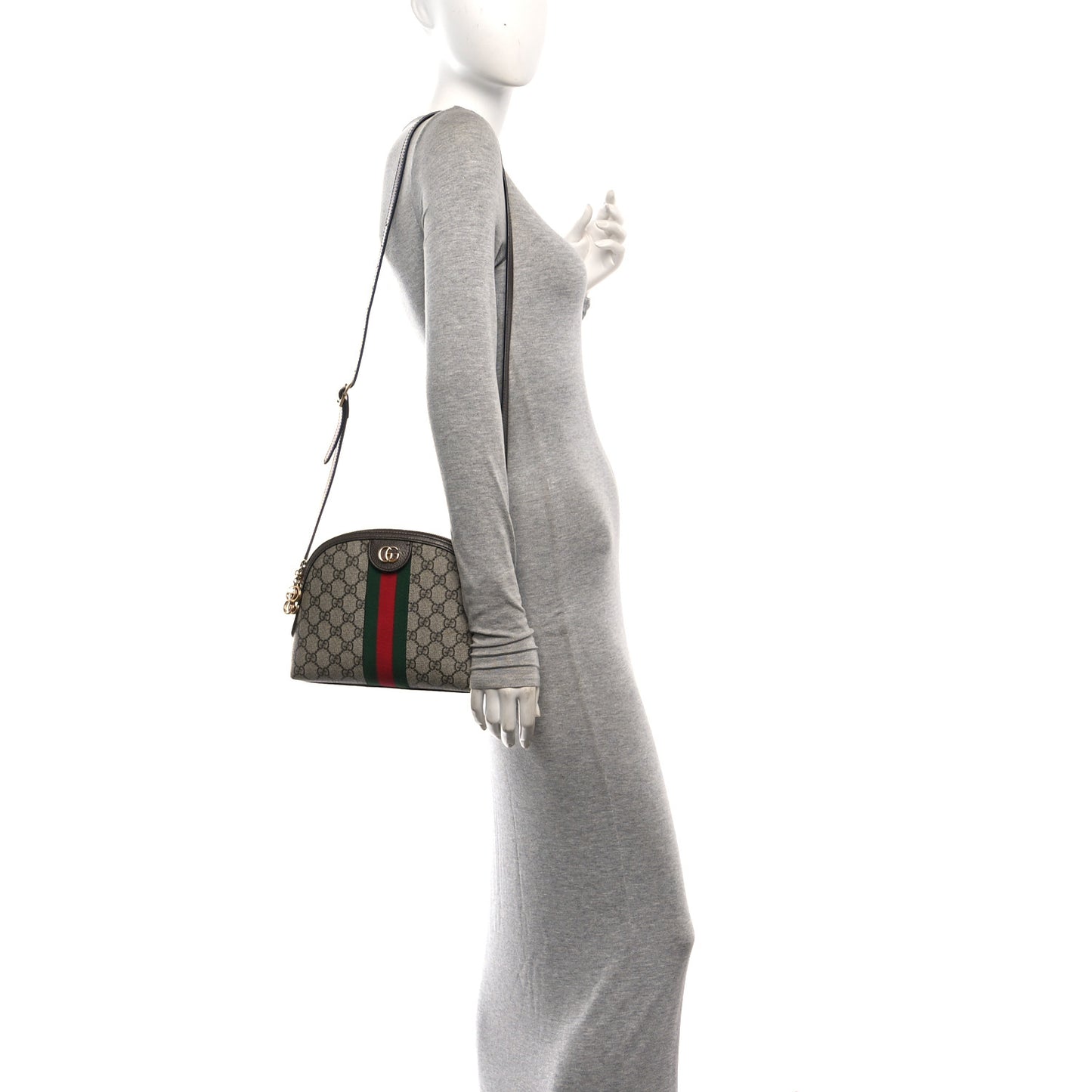 GG Supreme Monogram Textured Dollar Calfskin Web Small Ophidia Dome Shoulder Bag Beige Ebony New Acero