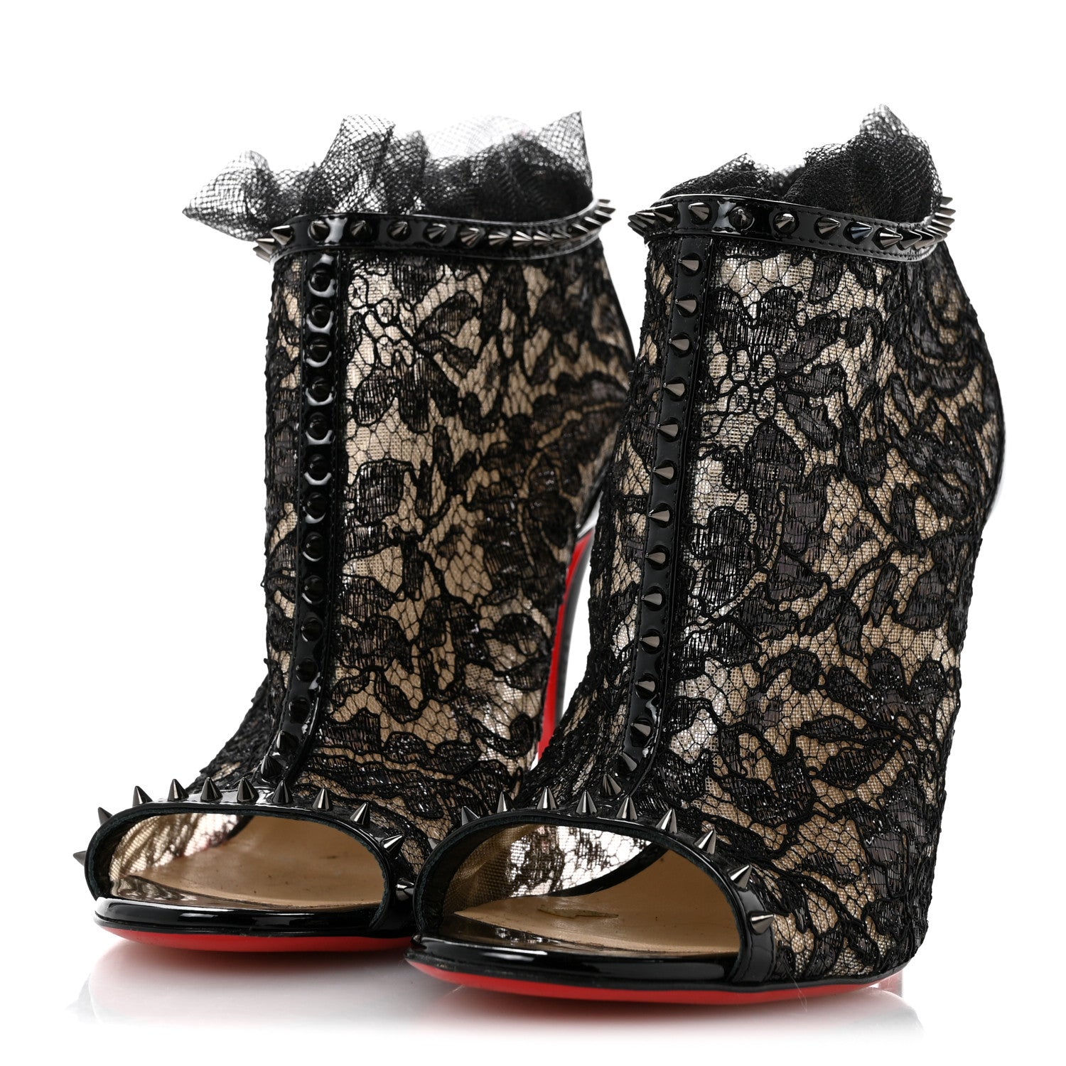 Christian Louboutin Lace Patent Pigalle 100 Booties 38 Black 4 of 9