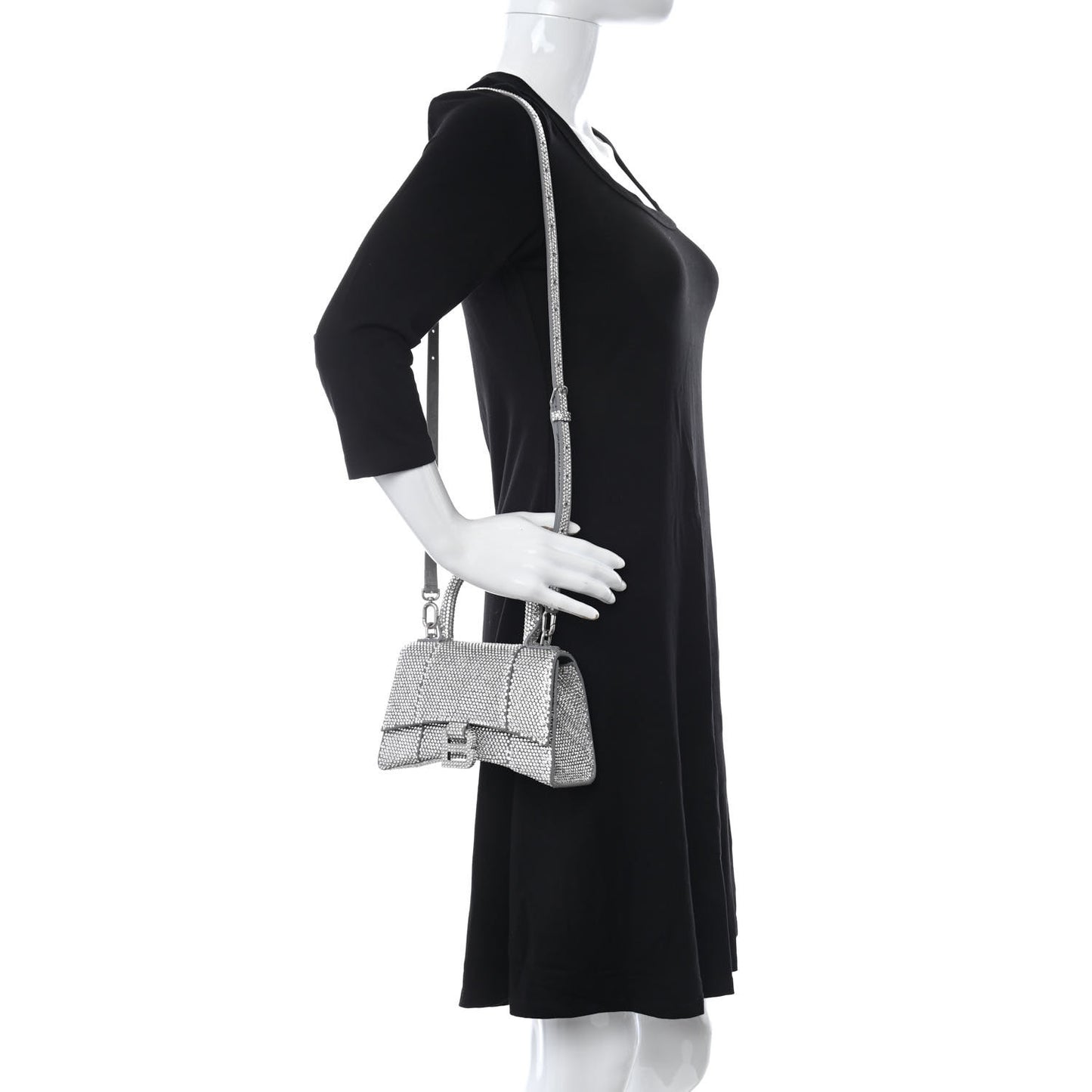 Strass Suede Hourglass Top Handle Bag XS Smoke Grey Crystal