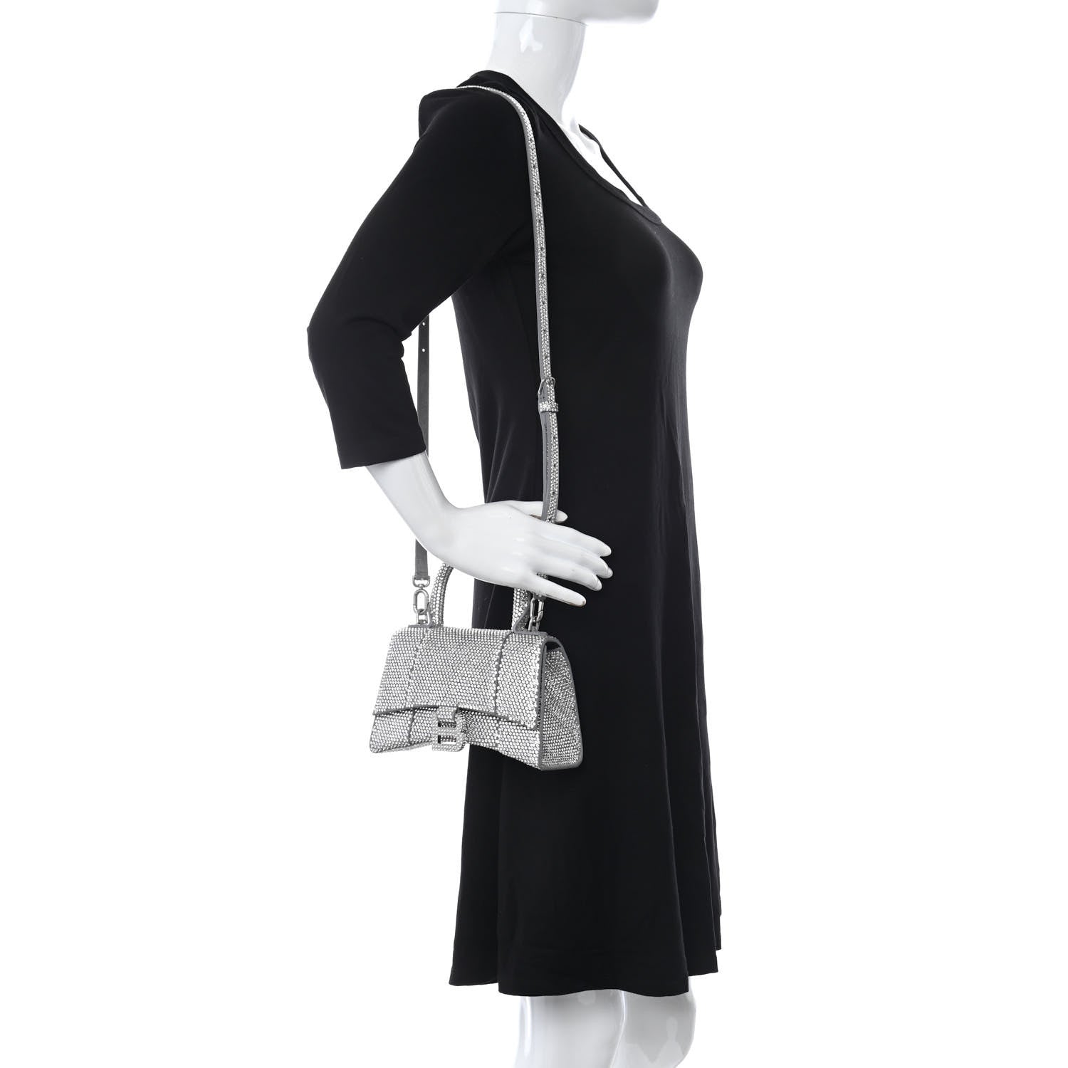 Balenciaga Strass Suede Hourglass Top Handle Bag XS Smoke Grey Crystal 2 of 14