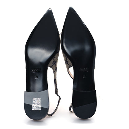 Gucci Monogram Horsebit Womens Slingback Ballet Flat 39 Beige Blue 6 of 10