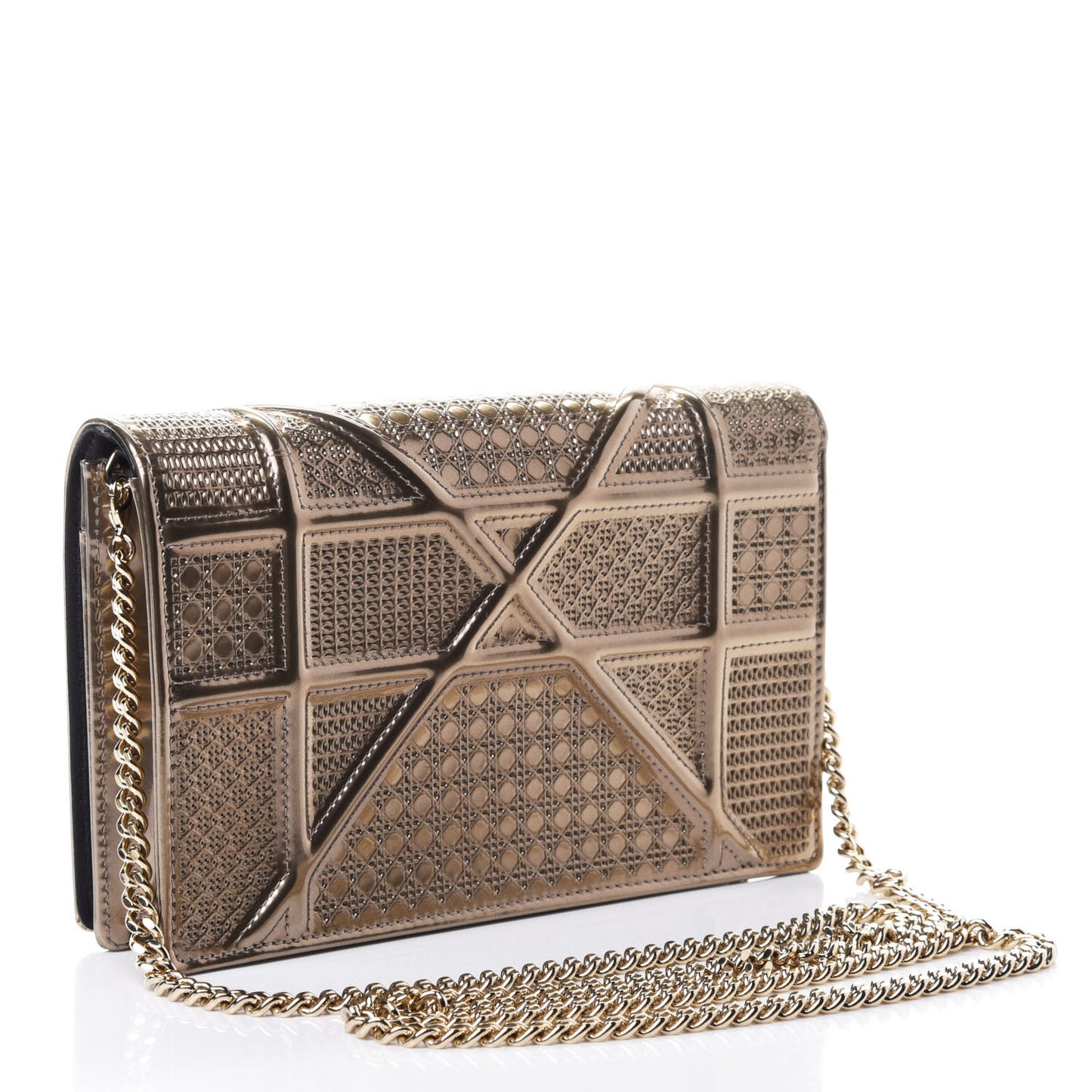 Metallic Patent Micro-Cannage Diorama Wallet on Chain Pouch Gold