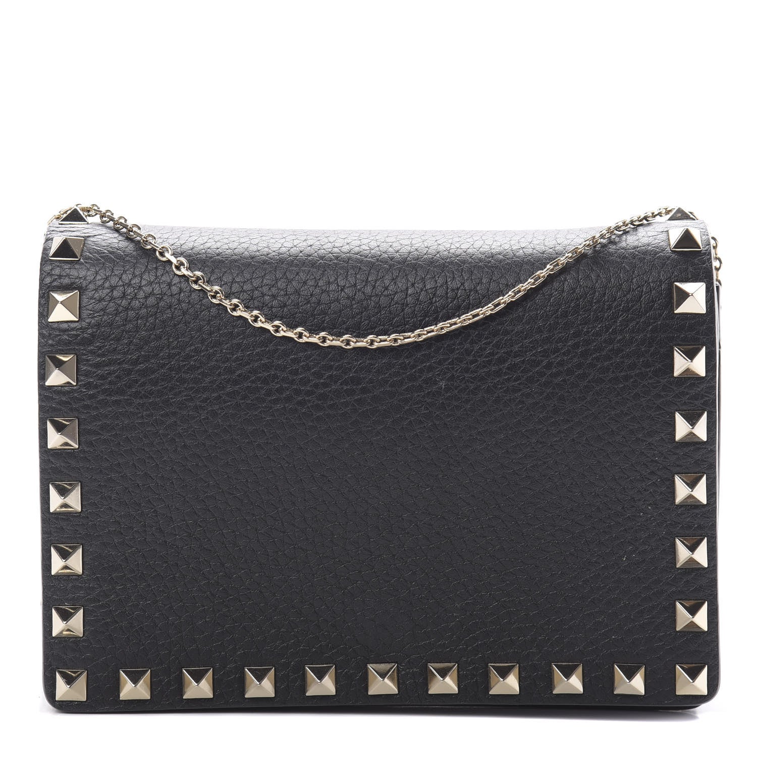 Valentino Garavani Pebbled Calfskin Rockstud Wallet on Chain Black 1 of 11