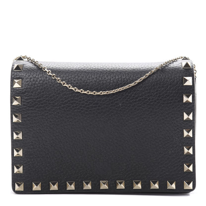 Valentino Garavani Pebbled Calfskin Rockstud Wallet on Chain Black 1 of 11