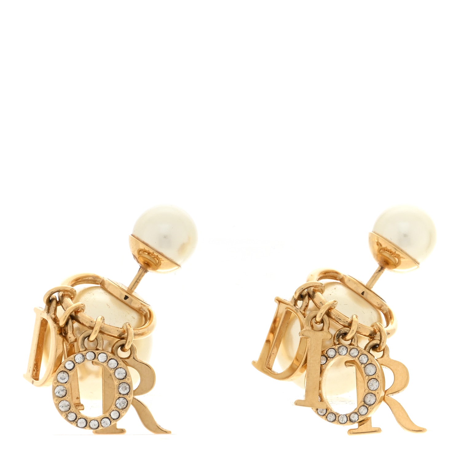 Christian Dior Pearl Crystal Tribal Logo Charms Earrings Gold 1 of 4