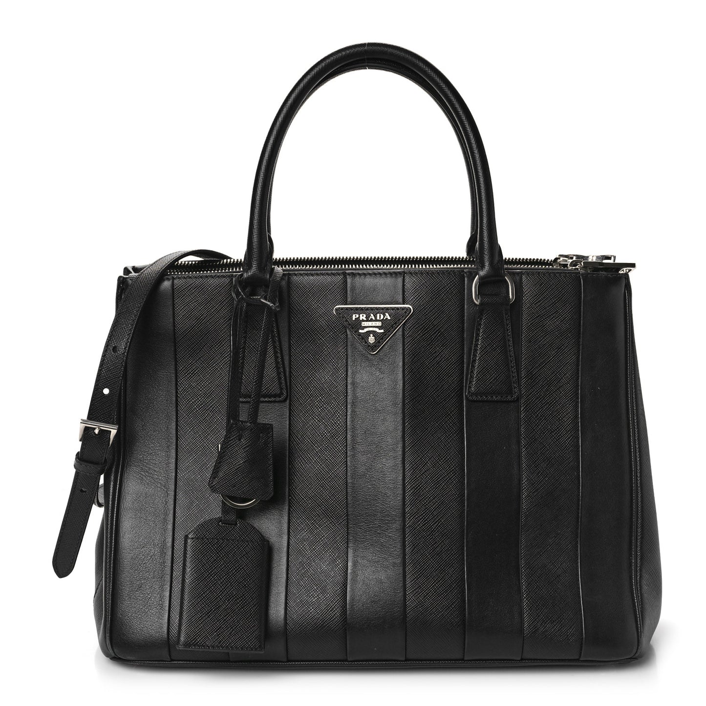Saffiano City Calf Medium Galleria Double Zip Tote Black