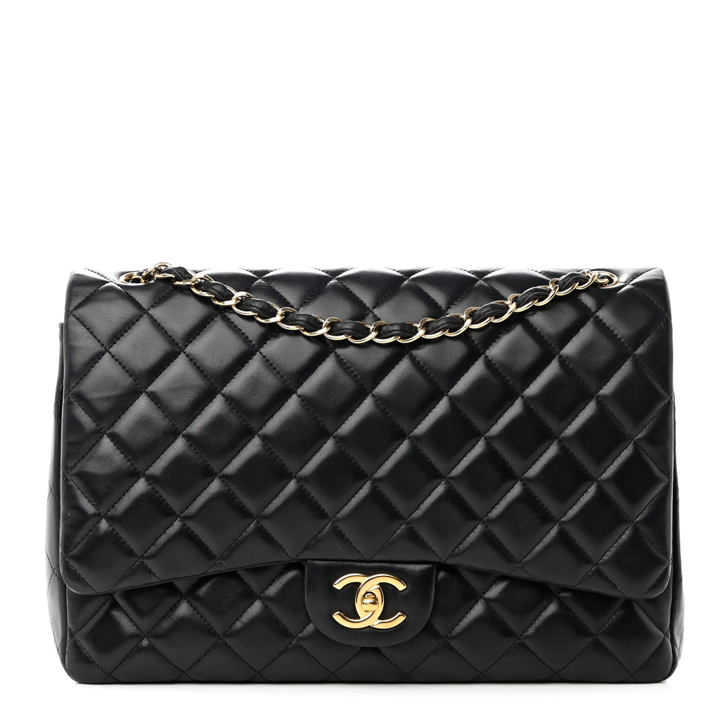 Lambskin Quilted Maxi Double Flap Black